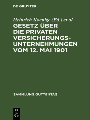cover image of Gesetz über die privaten Versicherungsunternehmungen vom 12. Mai 1901